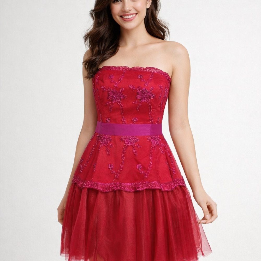 New Pearl of Marchesa Red Beaded Embroidered Tulle Party Fairygoth Dress Sz 4